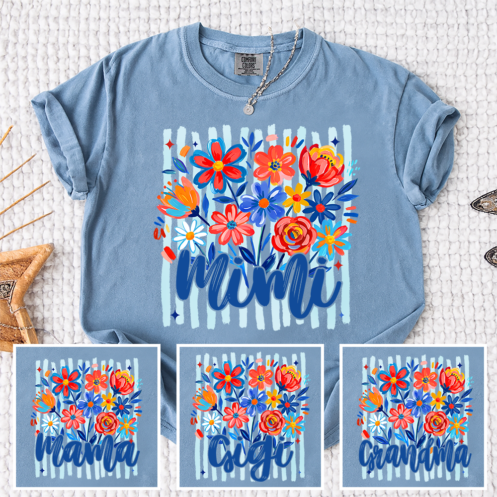 Comfort Colors® Personalized Nana American Flag T-Shirt, Custom Nana, Gigi, Mimi, Mama Design, Patriotic Family Shirt, Gifts for 4th of July, Independence Day