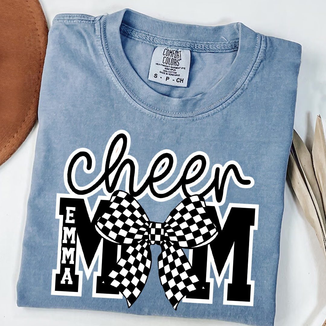 Checkered Coquette Cheer Mom Shirt Competition Day Tee Cheerleading Mama T-Shirt
