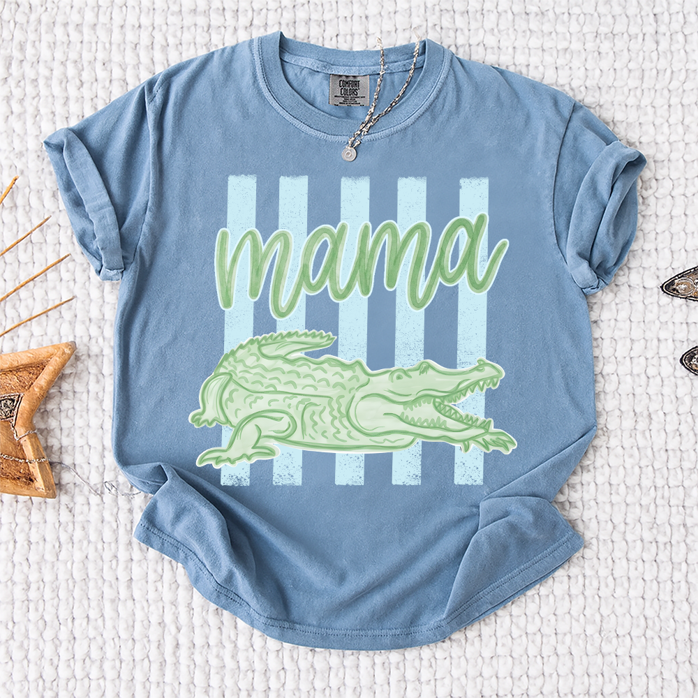 Comfort Colors® Personalized Mama Crocodile Shirt, Custom Mom Mom Life Shirt, Cute Alligator Mama Tee, Mother’s Day Birthday Gift for Mom, Family Name Shirt