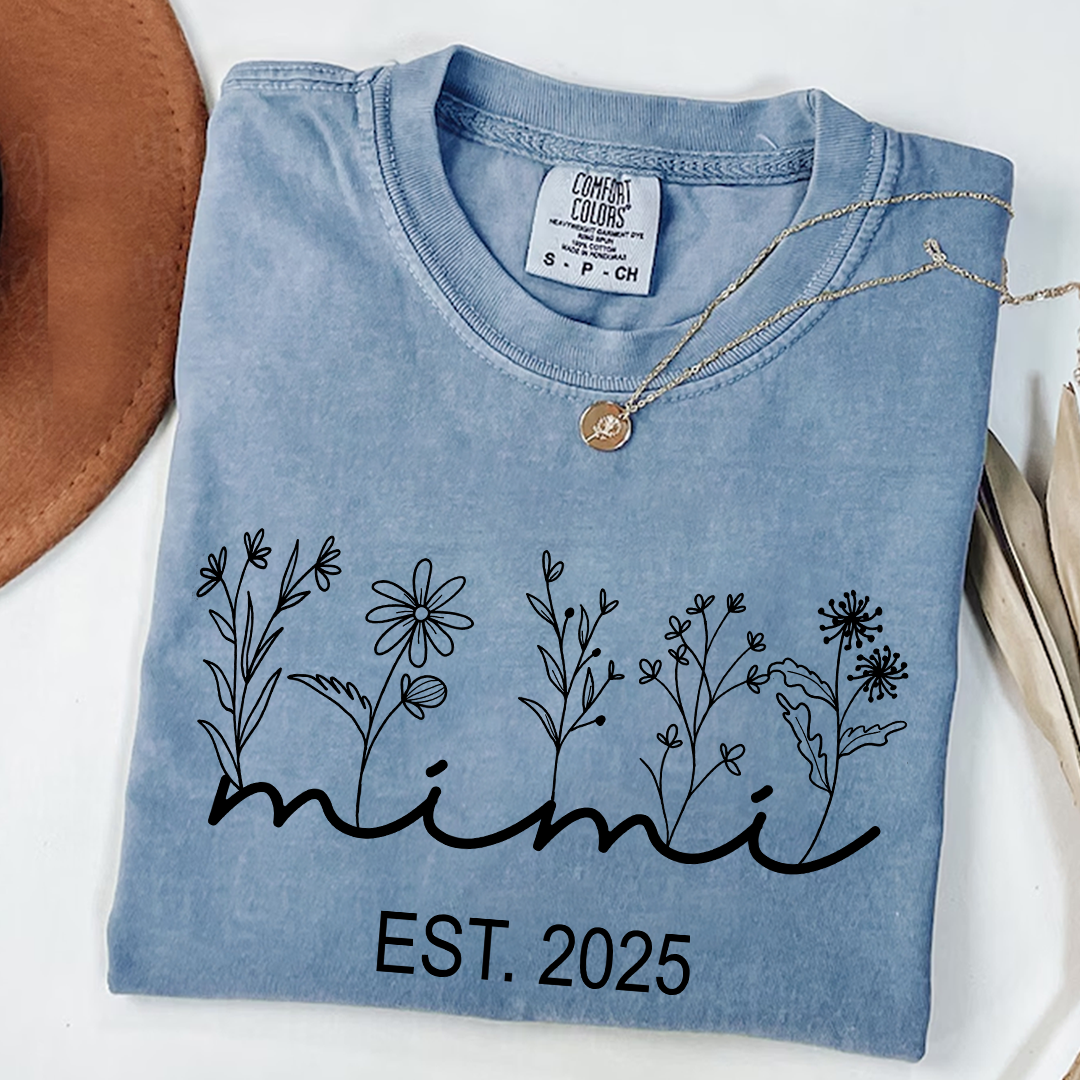 Comfort Colors® Mimi Est Wildflowers T-Shirt, Custom Grandma With Grandkids, Gift for Grandma