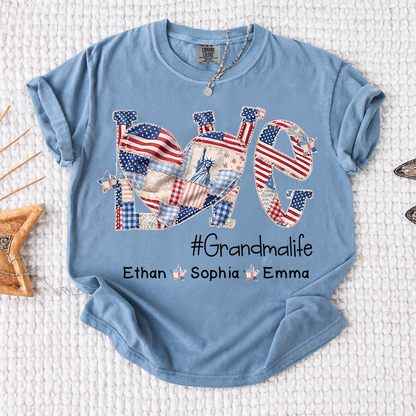 Grandma Patriotic Shirt, Love Grandmalife T-Shirt with Custom Names and Flag Design