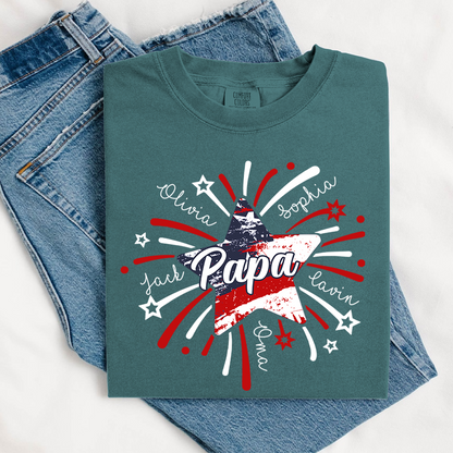 Comfort Colors® Custom 4th of July Papa Shirt, Custom Grandpa Firework American Flag T-Shirt