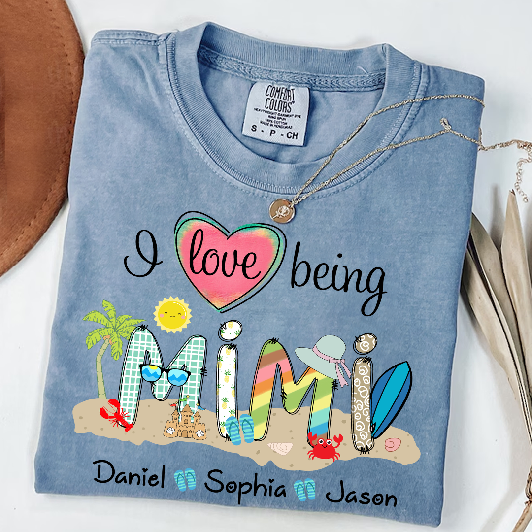 Comfort Colors® I Love Being Grandma Summer Shirt, Custom Grandma And Grandkids Shirt