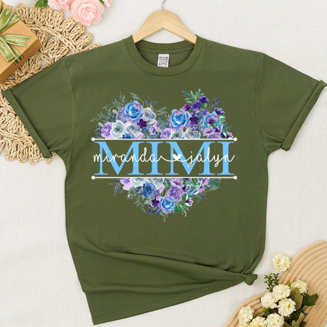 Blue Purple Roses Flower Mimi And Grandkids Mother's Day Gift T-Shirt