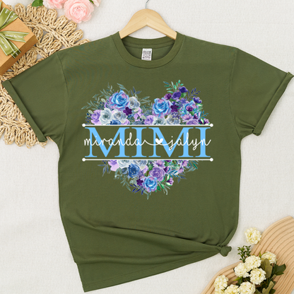 Blue Purple Roses Flower Mimi And Grandkids Mother's Day Gift T-Shirt
