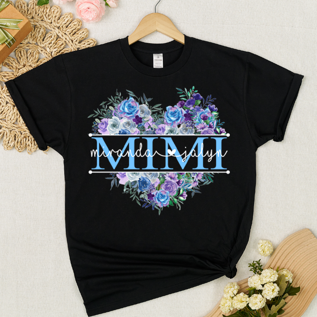 Blue Purple Roses Flower Mimi And Grandkids Mother's Day Gift T-Shirt