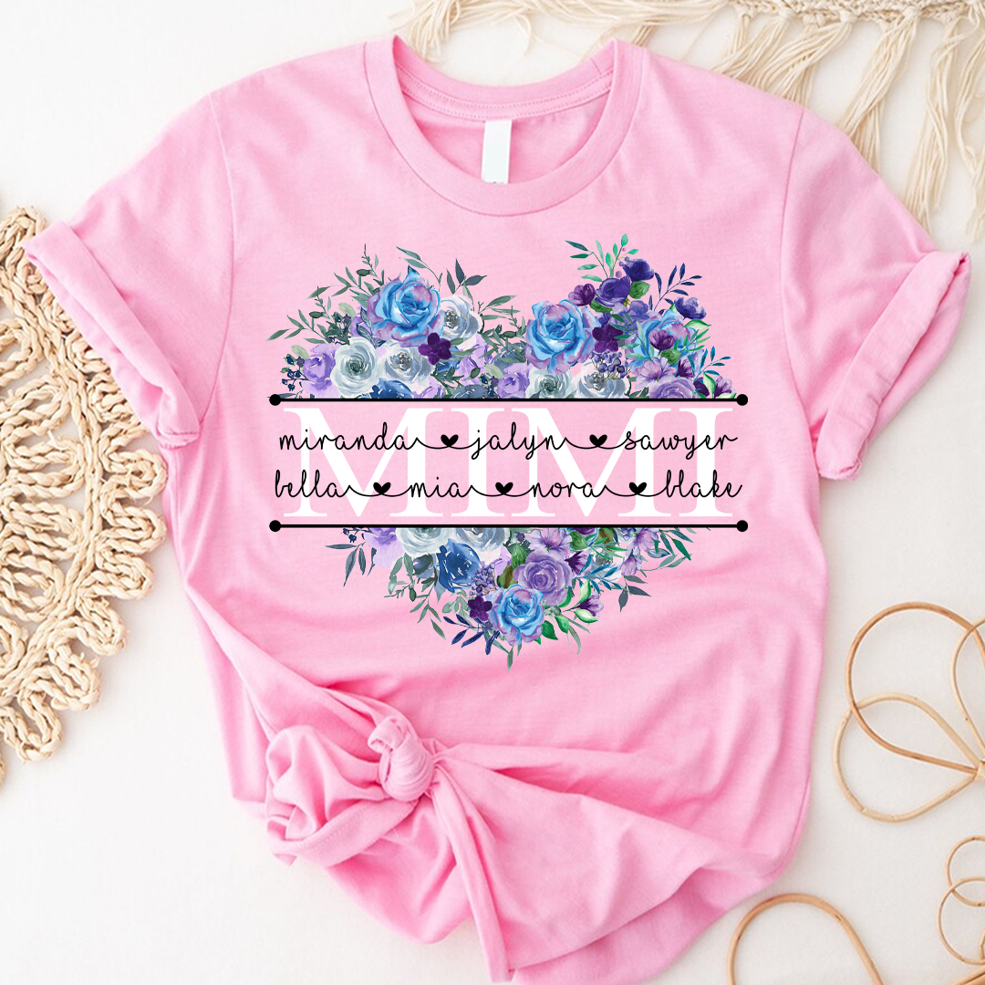 Blue Purple Roses Flower Mimi And Grandkids Mother's Day Gift T-Shirt