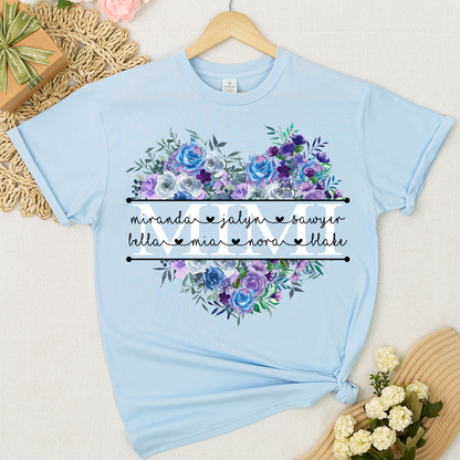 Blue Purple Roses Flower Mimi And Grandkids Mother's Day Gift T-Shirt