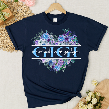Blue Purple Roses Flower Mimi And Grandkids Mother's Day Gift T-Shirt