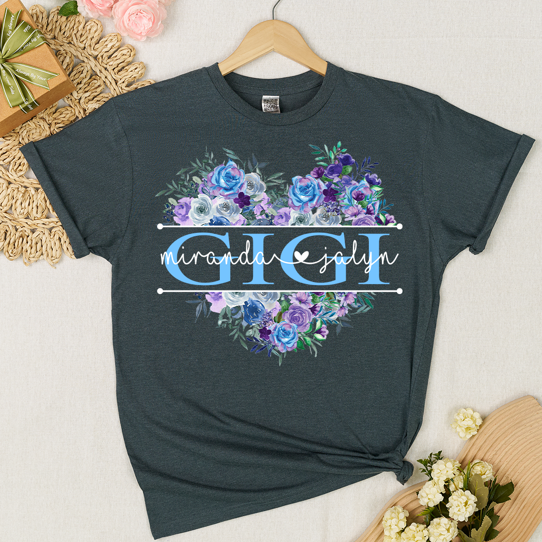 Blue Purple Roses Flower Mimi And Grandkids Mother's Day Gift T-Shirt
