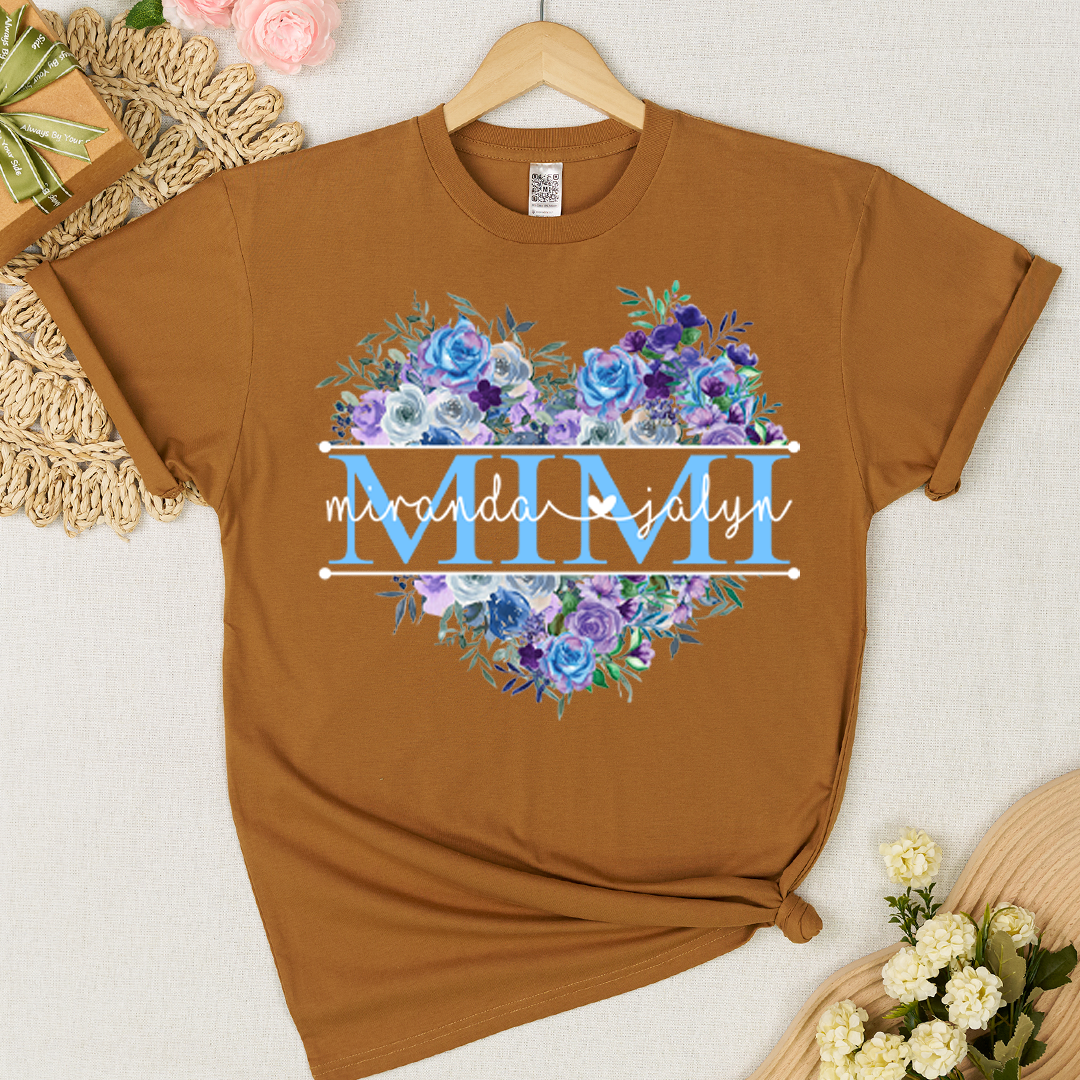 Blue Purple Roses Flower Mimi And Grandkids Mother's Day Gift T-Shirt