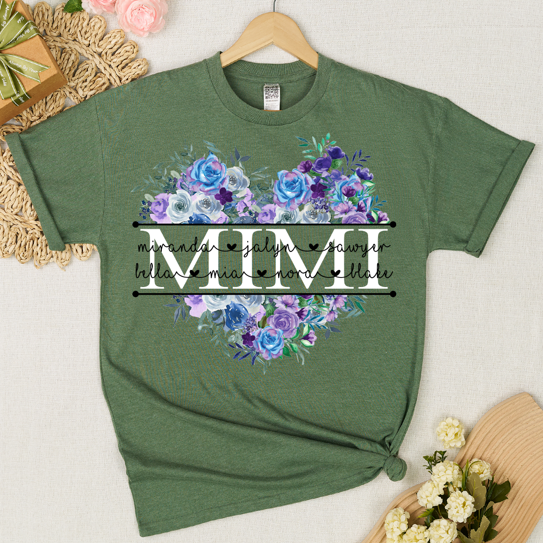 Blue Purple Roses Flower Mimi And Grandkids Mother's Day Gift T-Shirt