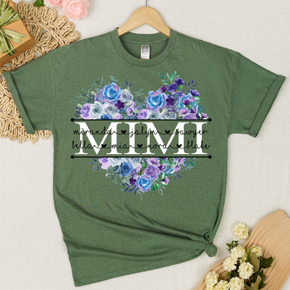 Blue Purple Roses Flower Mimi And Grandkids Mother's Day Gift T-Shirt