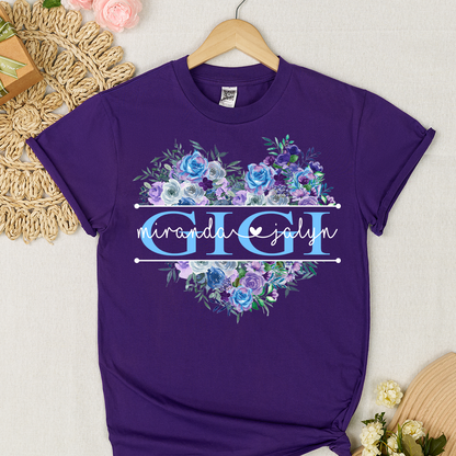 Blue Purple Roses Flower Mimi And Grandkids Mother's Day Gift T-Shirt