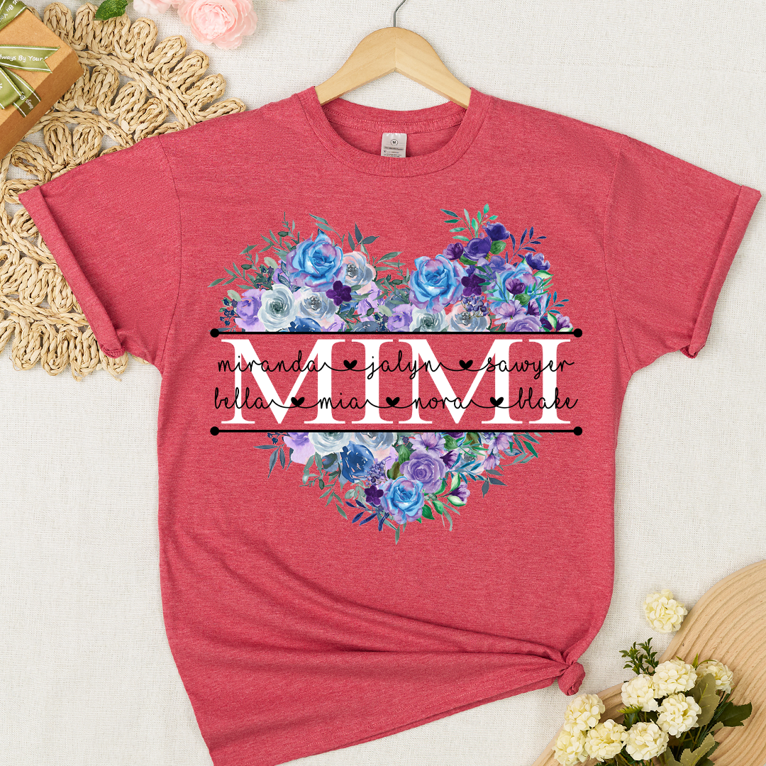 Blue Purple Roses Flower Mimi And Grandkids Mother's Day Gift T-Shirt