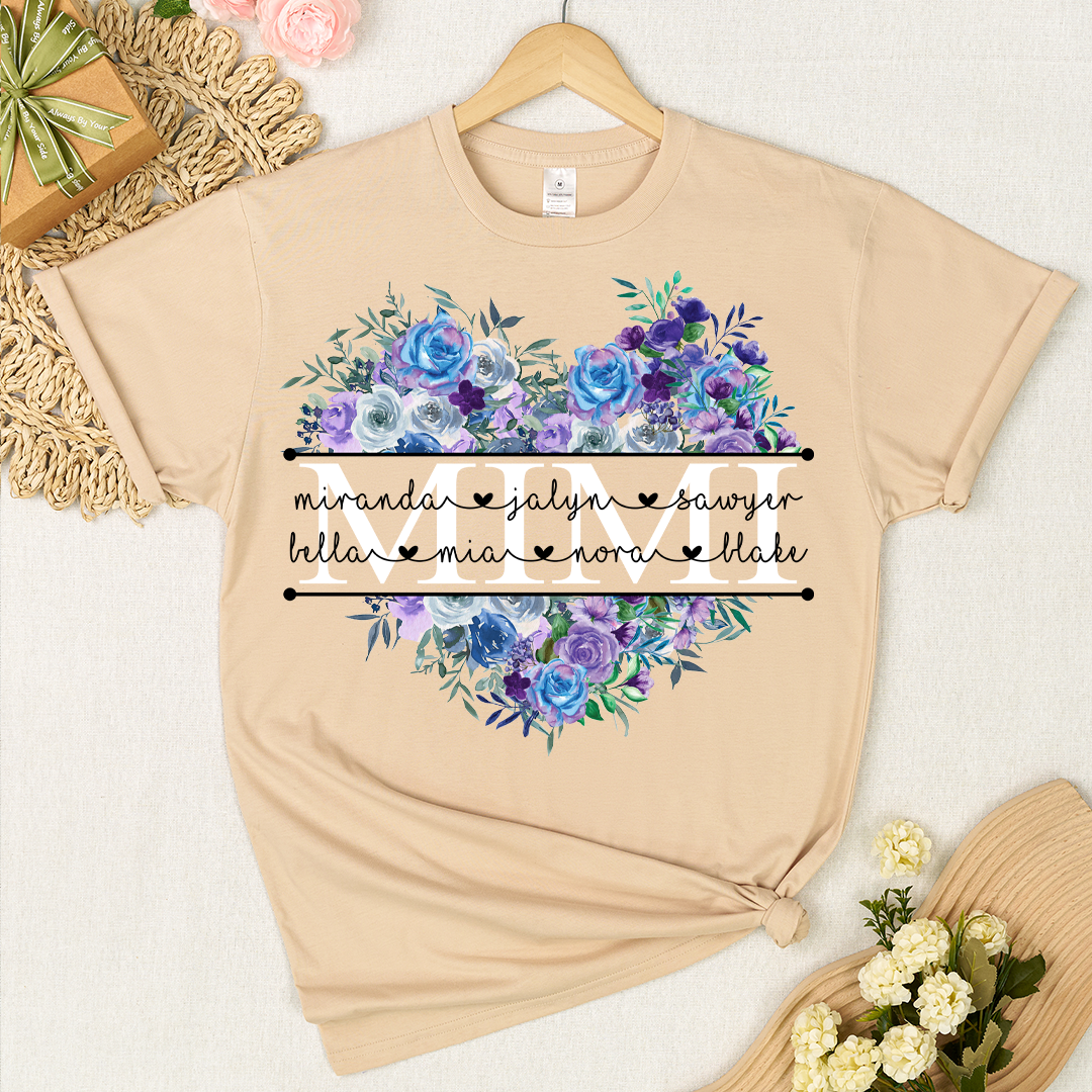 Blue Purple Roses Flower Mimi And Grandkids Mother's Day Gift T-Shirt