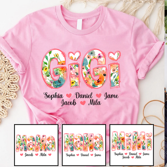 Bright Watercolor Floral Gigi And Grandkids Mother Day T-Shirt