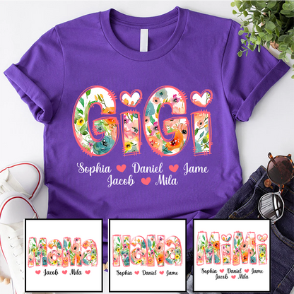 Bright Watercolor Floral Gigi And Grandkids Mother Day T-Shirt
