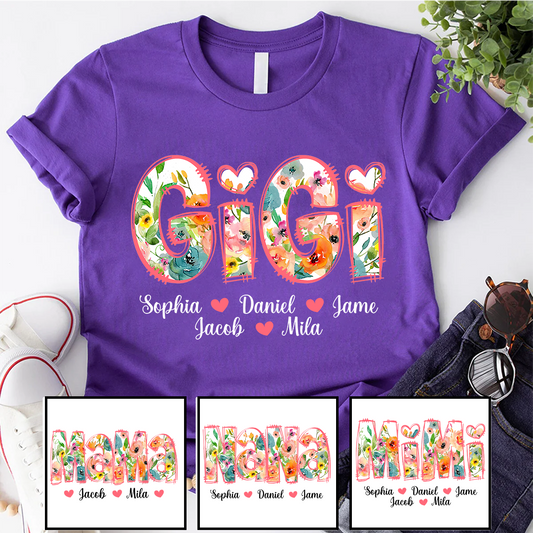 Bright Watercolor Floral Gigi And Grandkids Mother Day T-Shirt