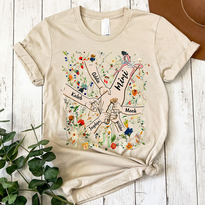 Custom Mimi Hand Flower Full Shirt, Personalized Nickname And Grandkids, Gift For Mother's Day
