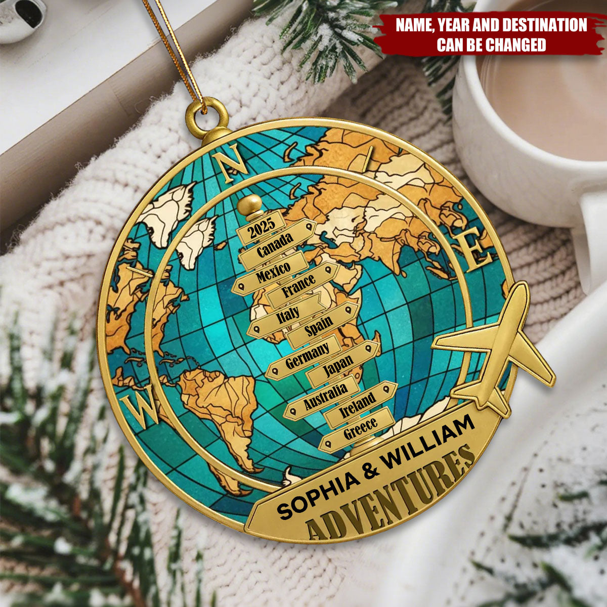 Personalized Travel Destination Ornament – Custom Acrylic Design, Unique Christmas Keepsake for Adventurers and Wanderers Ornament
