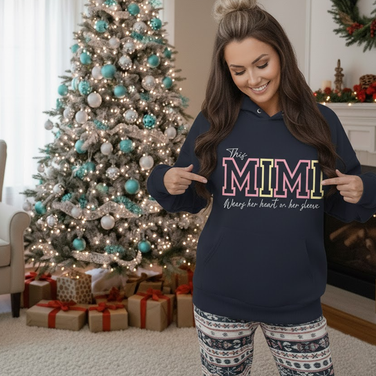 This Mimi Wears Her Heart On Her Sleeve – Personalized Sweatshirt with Grandkids’ Names, Custom Gift for Grandma, Nana & Gigi