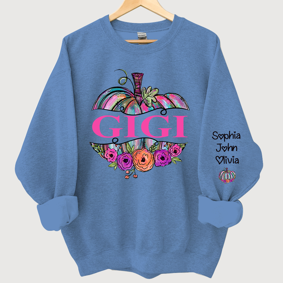 Personalized Gigi Painted Pumpkin And Grandkids Autumn Sweatshirt
