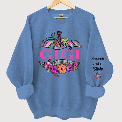 Personalized Gigi Painted Pumpkin And Grandkids Autumn Sweatshirt