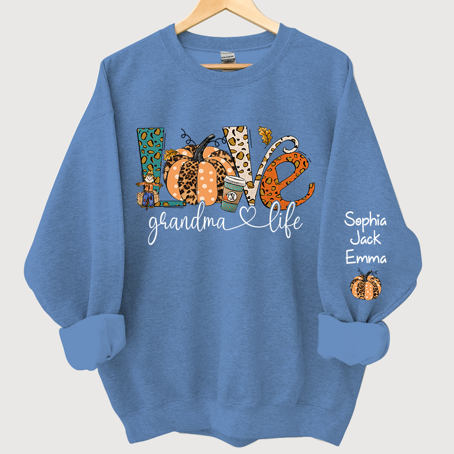 Love Grandmalife Leopard Pumpkin And Grandmkids Autumn Sweatshirt