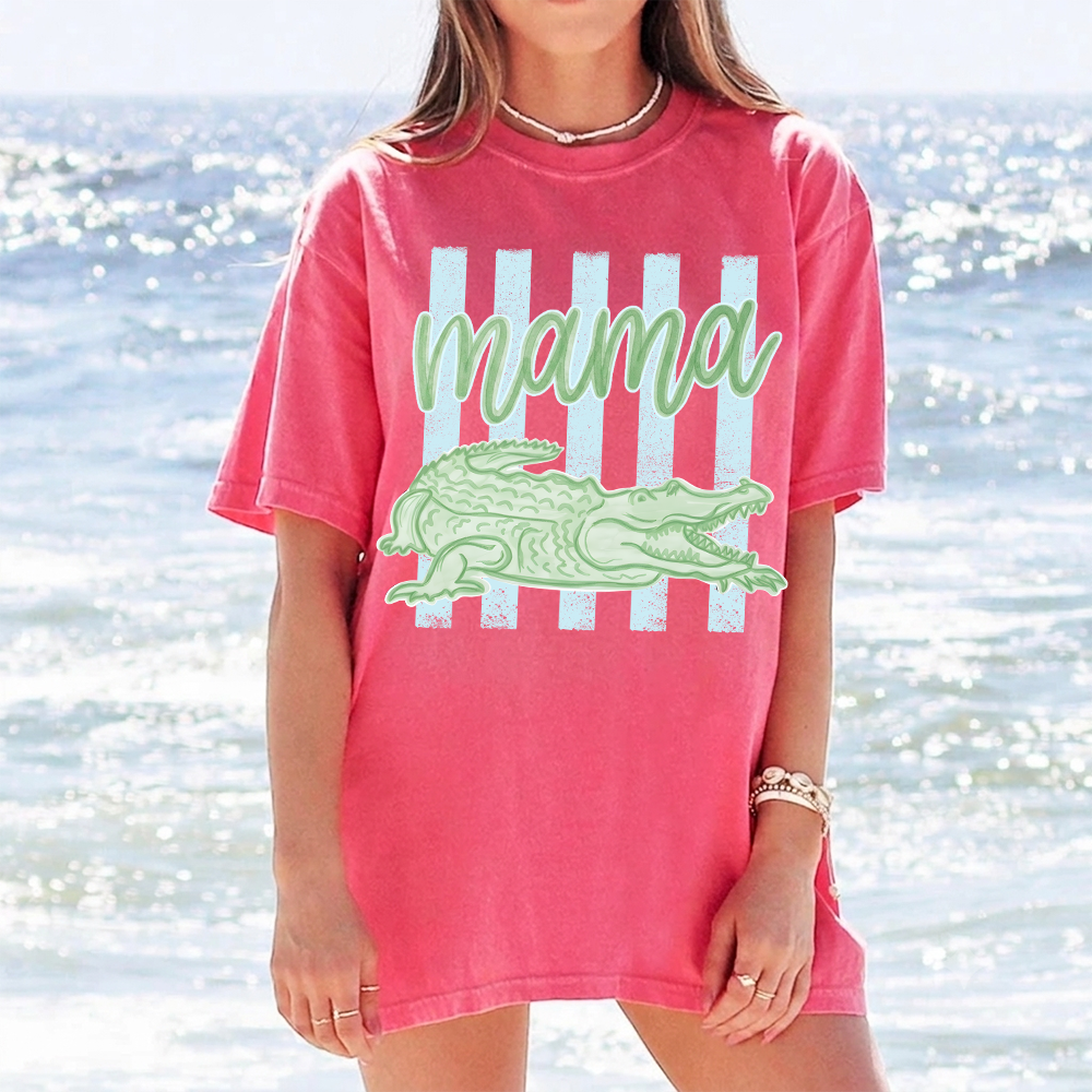 Comfort Colors® Personalized Mama Crocodile Shirt, Custom Mom Mom Life Shirt, Cute Alligator Mama Tee, Mother’s Day Birthday Gift for Mom, Family Name Shirt