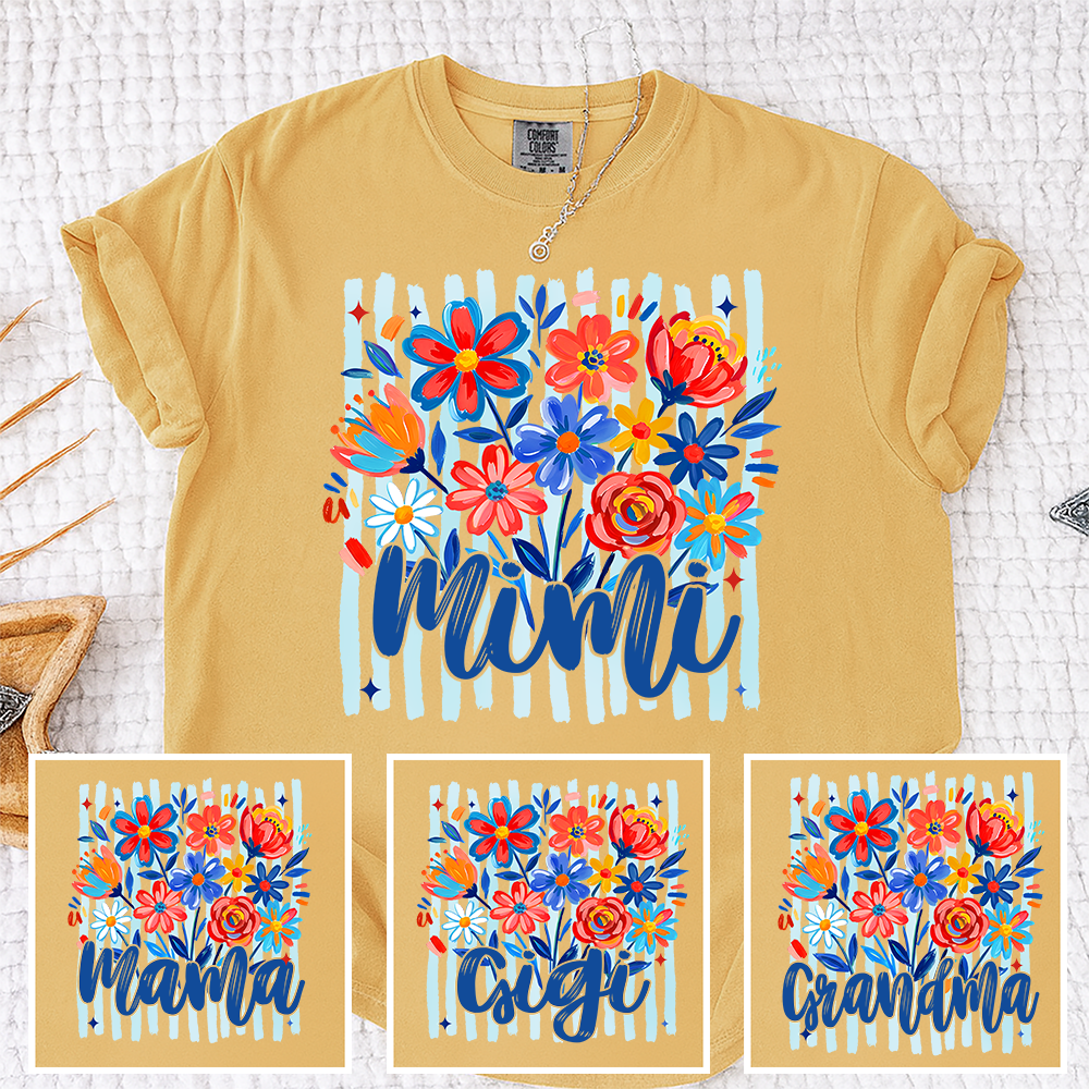 Comfort Colors® Personalized Nana American Flag T-Shirt, Custom Nana, Gigi, Mimi, Mama Design, Patriotic Family Shirt, Gifts for 4th of July, Independence Day