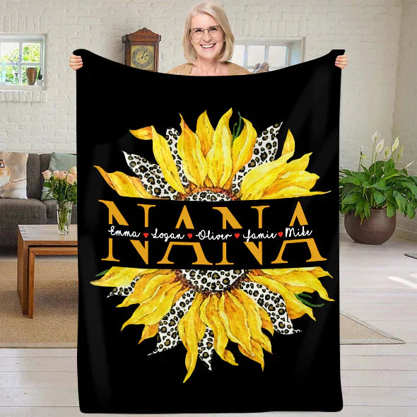 Personalized Sunflower Grandma Blanket, Sunflower Blanket, Grandmother Blanket, Mimi Nana Blanket, Mother's Day Blanket