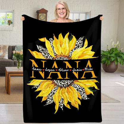 Personalized Sunflower Grandma Blanket, Sunflower Blanket, Grandmother Blanket, Mimi Nana Blanket, Mother's Day Blanket
