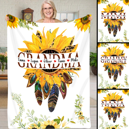 Personalized Sunflower Grandma Blanket, Sunflower Blanket, Grandmother Blanket, Mimi Nana Blanket, Mother's Day Blanket CL01