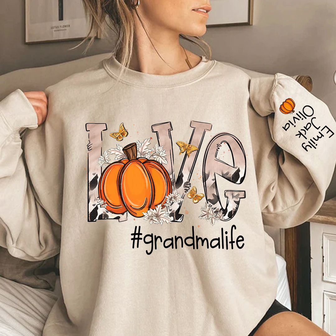 Personalized Love Grandmalife Pumpkin And Grandkids Sweatshirt