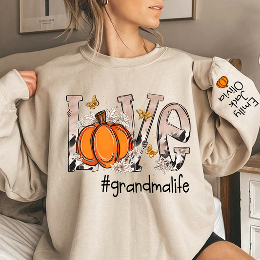 Personalized Love Grandmalife Pumpkin And Grandkids Sweatshirt
