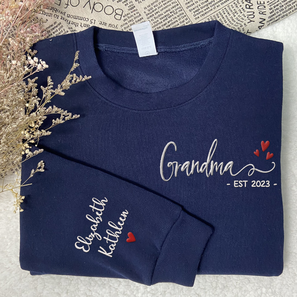 Godmerch Grandma Est And Grandkids Embroidered Sweatshirt CL01