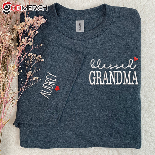 Godmerch Blessed Grandma And Kids Embroidered T-shirt