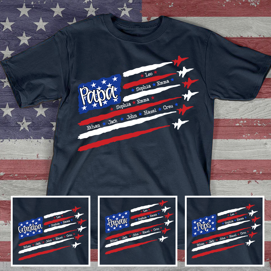 American Flag Jet Fighter 4th of july Papa with kids CL01 T-Shirt