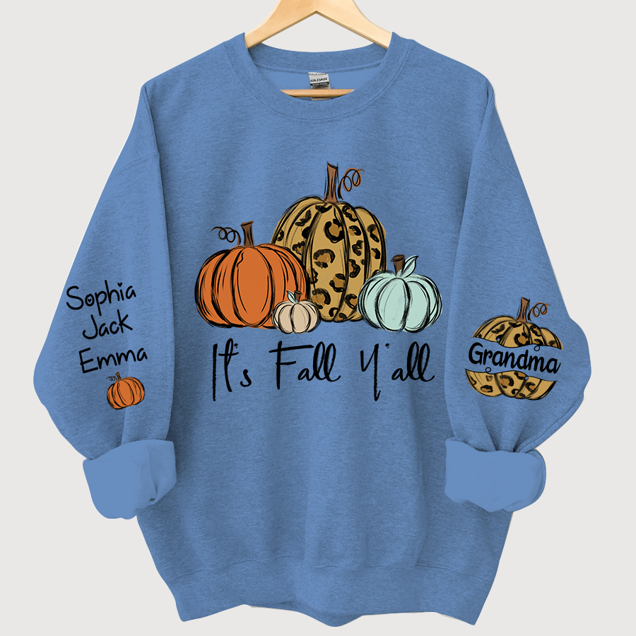 Personalized Its Fall Yall Grandma And Grandkids Pumpkin autumn CL01 Sweatshirt