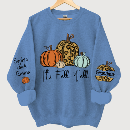 Personalized Its Fall Yall Grandma And Grandkids Pumpkin autumn CL01 Sweatshirt