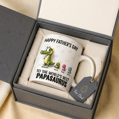 Father's Day Gift - Happy Father's Day To The Worlds Best Daddysaurus - Full-coverage flat print featuring a faux 3D look mug - Gift for Dad, Husband - Personalized Printfull Mug