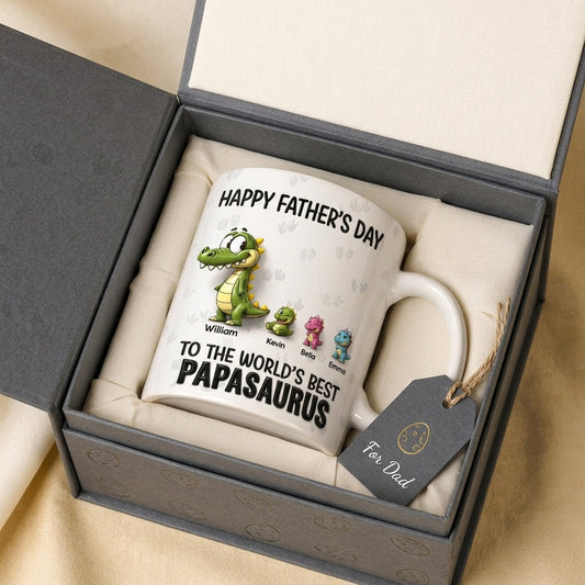 Father's Day Gift - Happy Father's Day To The Worlds Best Daddysaurus - Full-coverage flat print featuring a faux 3D look mug - Gift for Dad, Husband - Personalized Printfull Mug