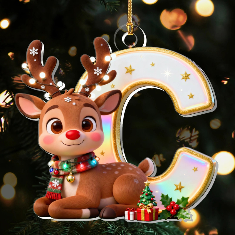 Personalized Reindeer Alphabet Ornament – Custom Name Cute Christmas Gift for Children and Loved Ones Ornament