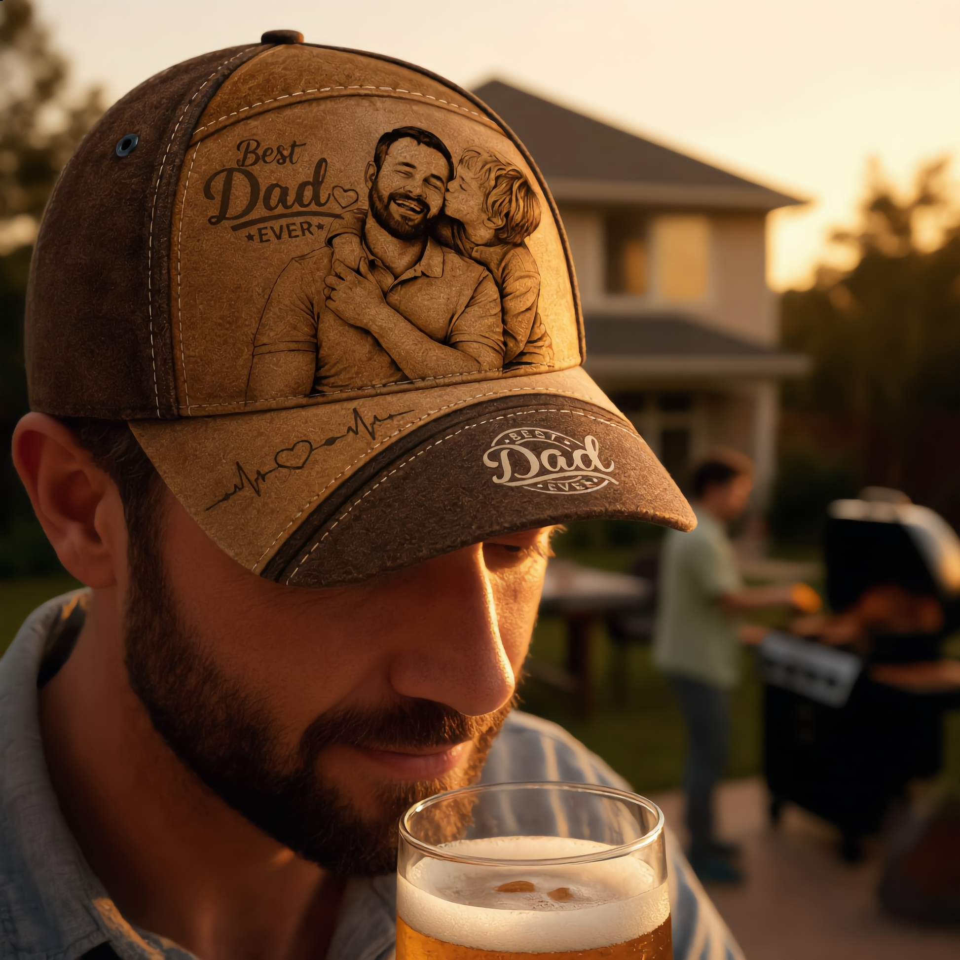 The "Best Dad Ever" Personalized Photo Engraved Leather Cap