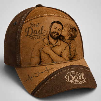 The "Best Dad Ever" Personalized Photo Engraved Leather Cap