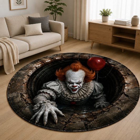 Pennywise 3D Halloween Rug – Creepy Clown Sewer Drain Floor Mat, Horror Illusion Area Rug, Spooky Halloween Home Decor