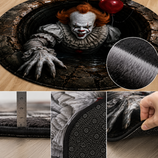 Pennywise 3D Halloween Rug – Creepy Clown Sewer Drain Floor Mat, Horror Illusion Area Rug, Spooky Halloween Home Decor