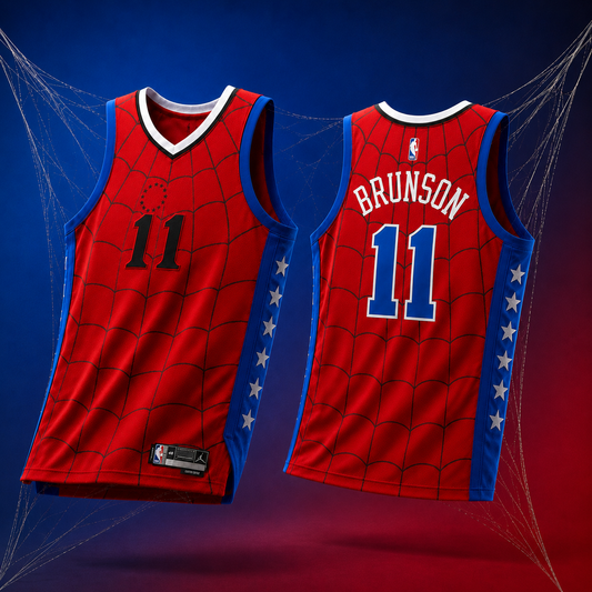 Jalen Brunson 11 Spider Basketball Jersey and Shorts – Brand New Day Inspired New York Knicks Fan Gift, Red Spider Web Mesh Jersey