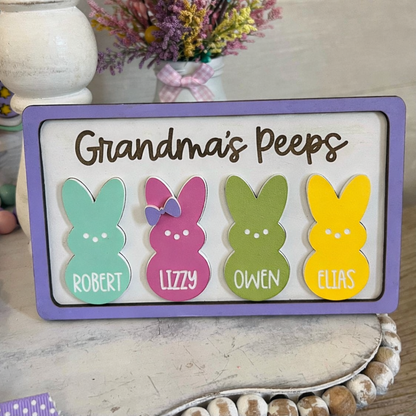 Personalized Easter Wooden Plaque - "Grandma's Peeps" with Custom Grandkids' Names, Cute Bunny Design for Easter